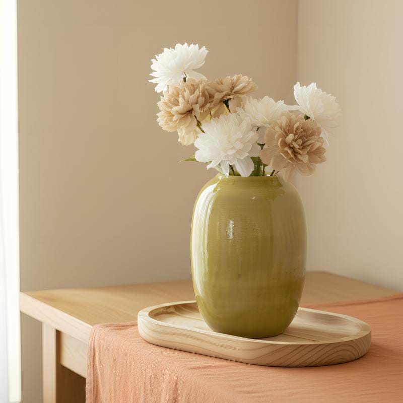 Florero Olive con Base de Madera